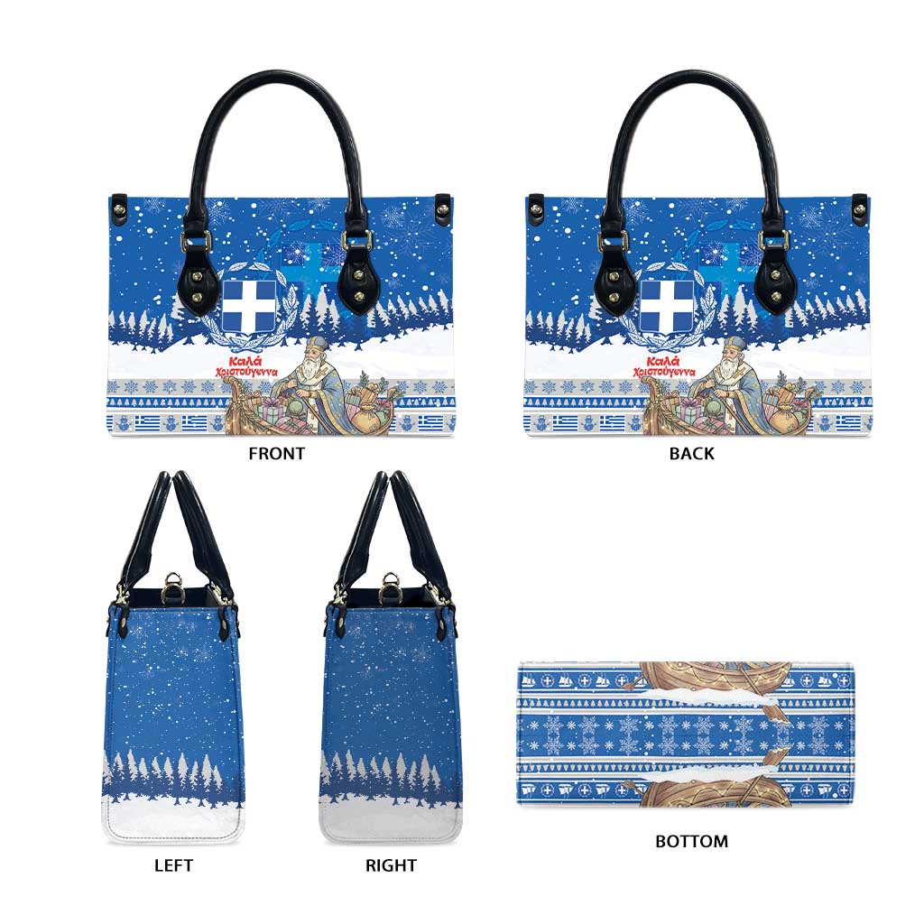 Greece Christmas Leather Bag Saint Basil Kala Cristouyenna - Wonder Print Shop