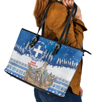 Greece Christmas Leather Tote Bag Saint Basil Kala Cristouyenna - Wonder Print Shop
