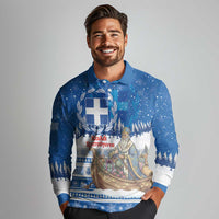 Greece Christmas Long Sleeve Polo Shirt Saint Basil Kala Cristouyenna - Wonder Print Shop