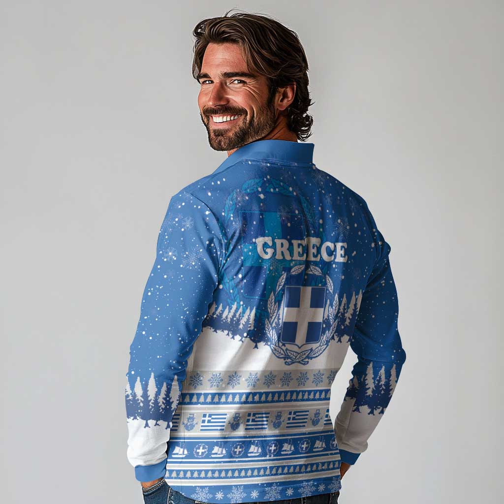 Greece Christmas Long Sleeve Polo Shirt Saint Basil Kala Cristouyenna - Wonder Print Shop