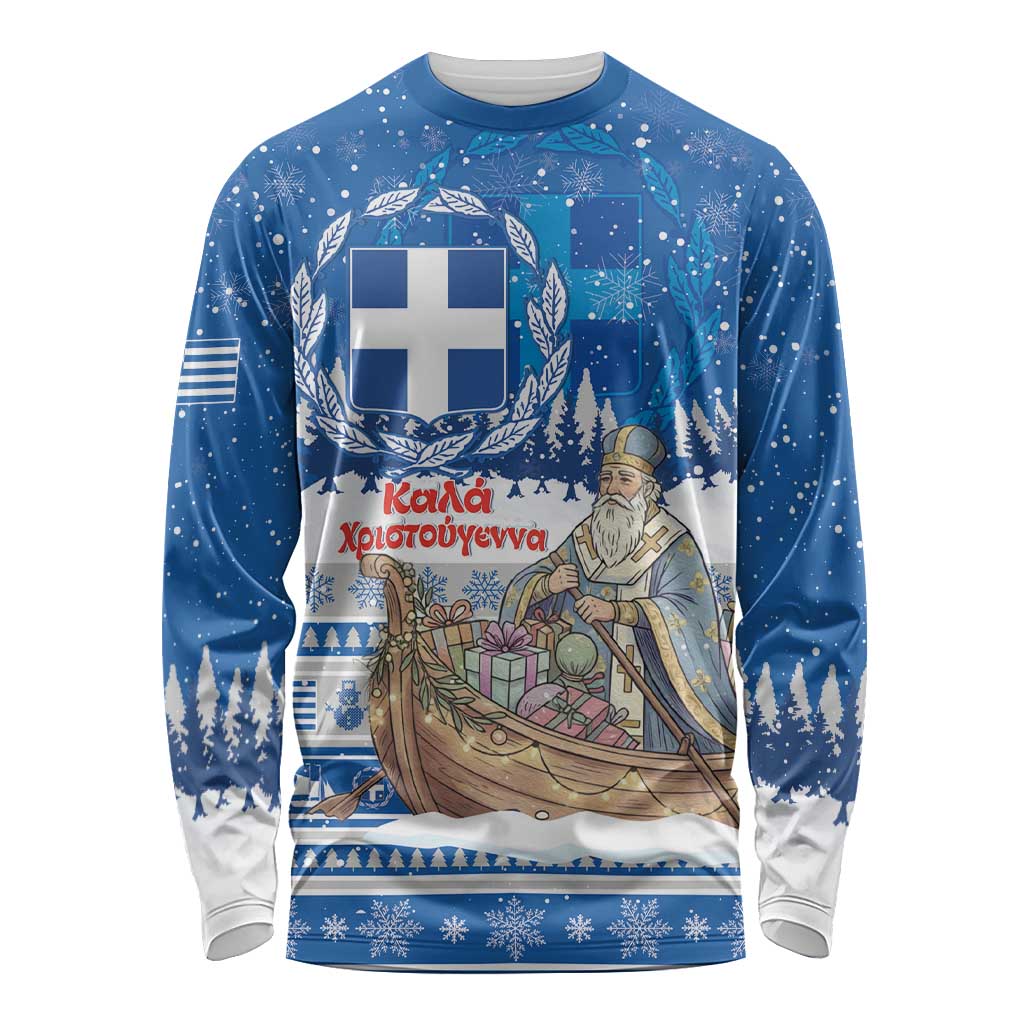 Greece Christmas Long Sleeve Shirt Saint Basil Kala Cristouyenna - Wonder Print Shop