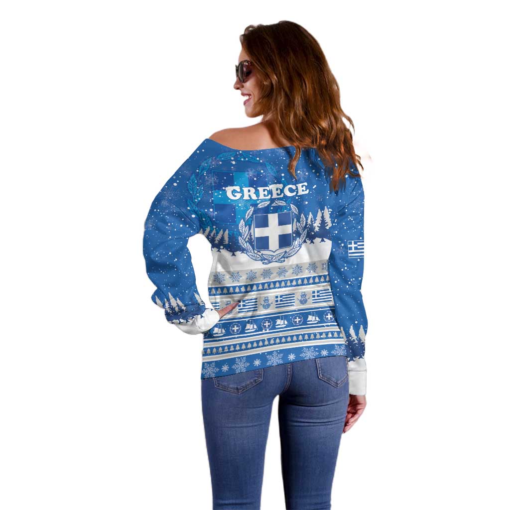 Greece Christmas Off Shoulder Sweater Saint Basil Kala Cristouyenna - Wonder Print Shop