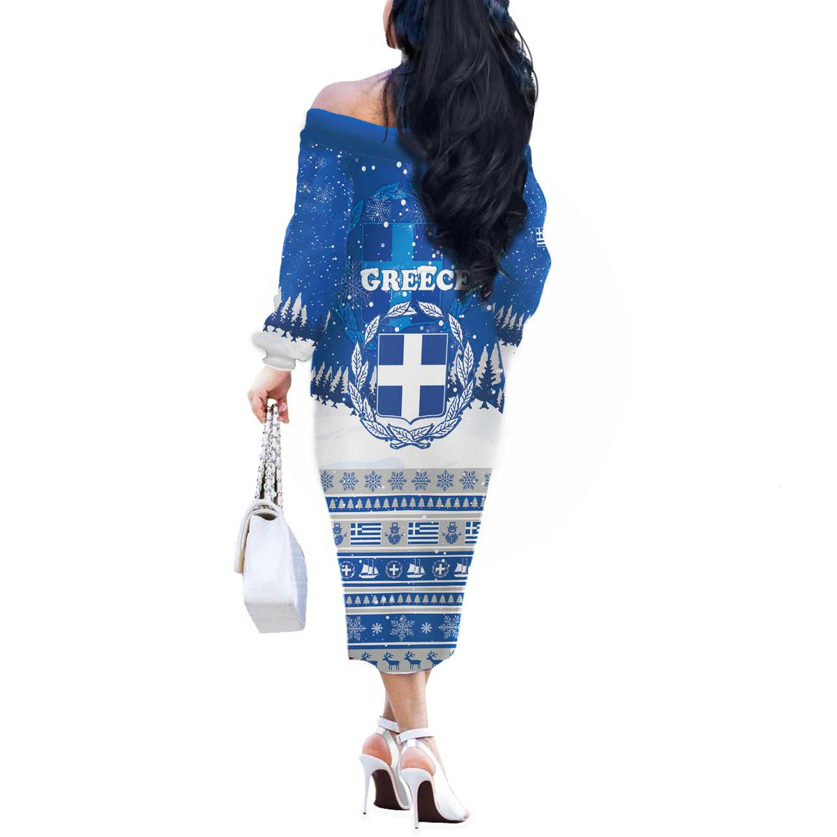 Greece Christmas Off The Shoulder Long Sleeve Dress Saint Basil Kala Cristouyenna - Wonder Print Shop