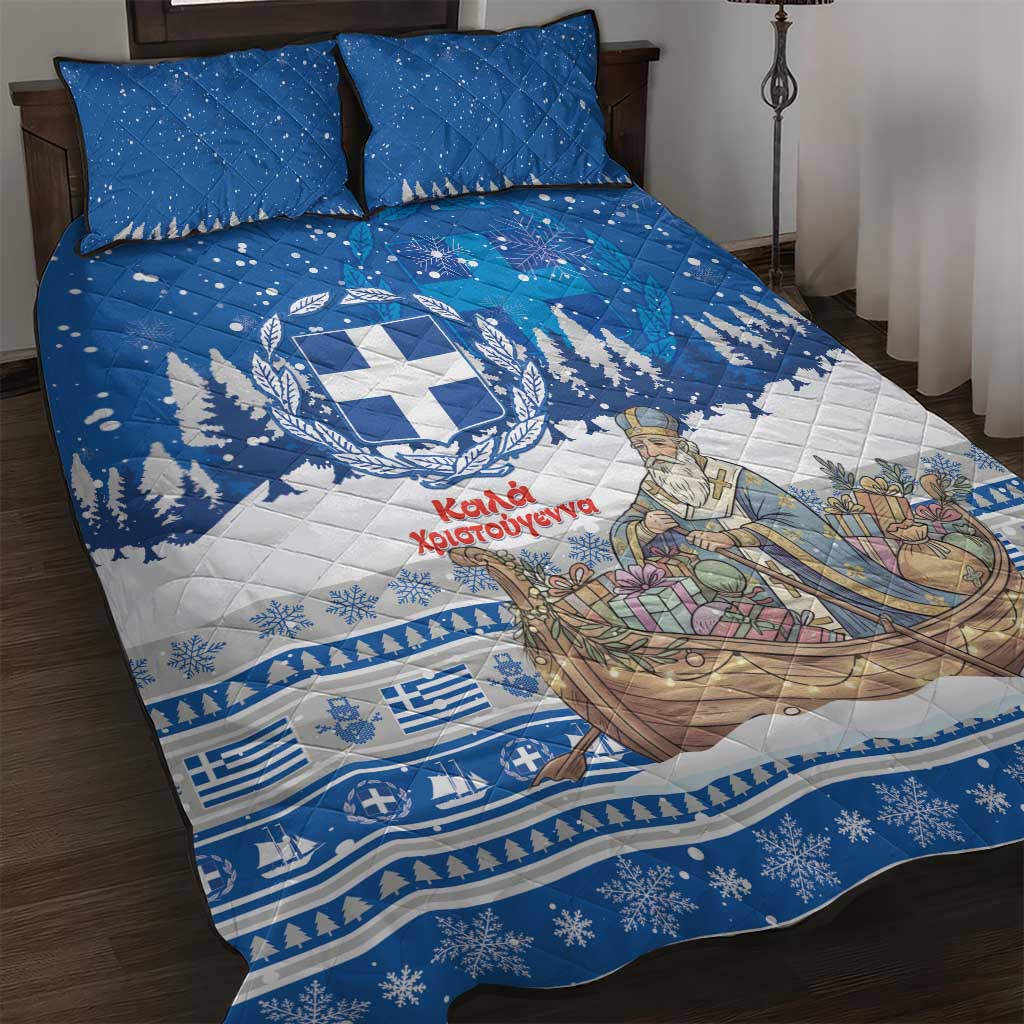 Greece Christmas Quilt Bed Set Saint Basil Kala Cristouyenna - Wonder Print Shop