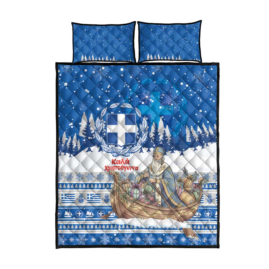 Greece Christmas Quilt Bed Set Saint Basil Kala Cristouyenna - Wonder Print Shop