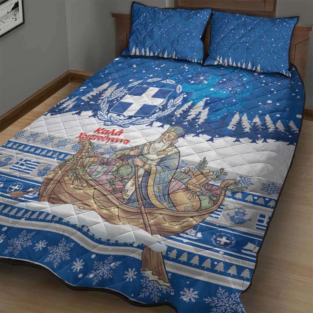 Greece Christmas Quilt Bed Set Saint Basil Kala Cristouyenna - Wonder Print Shop