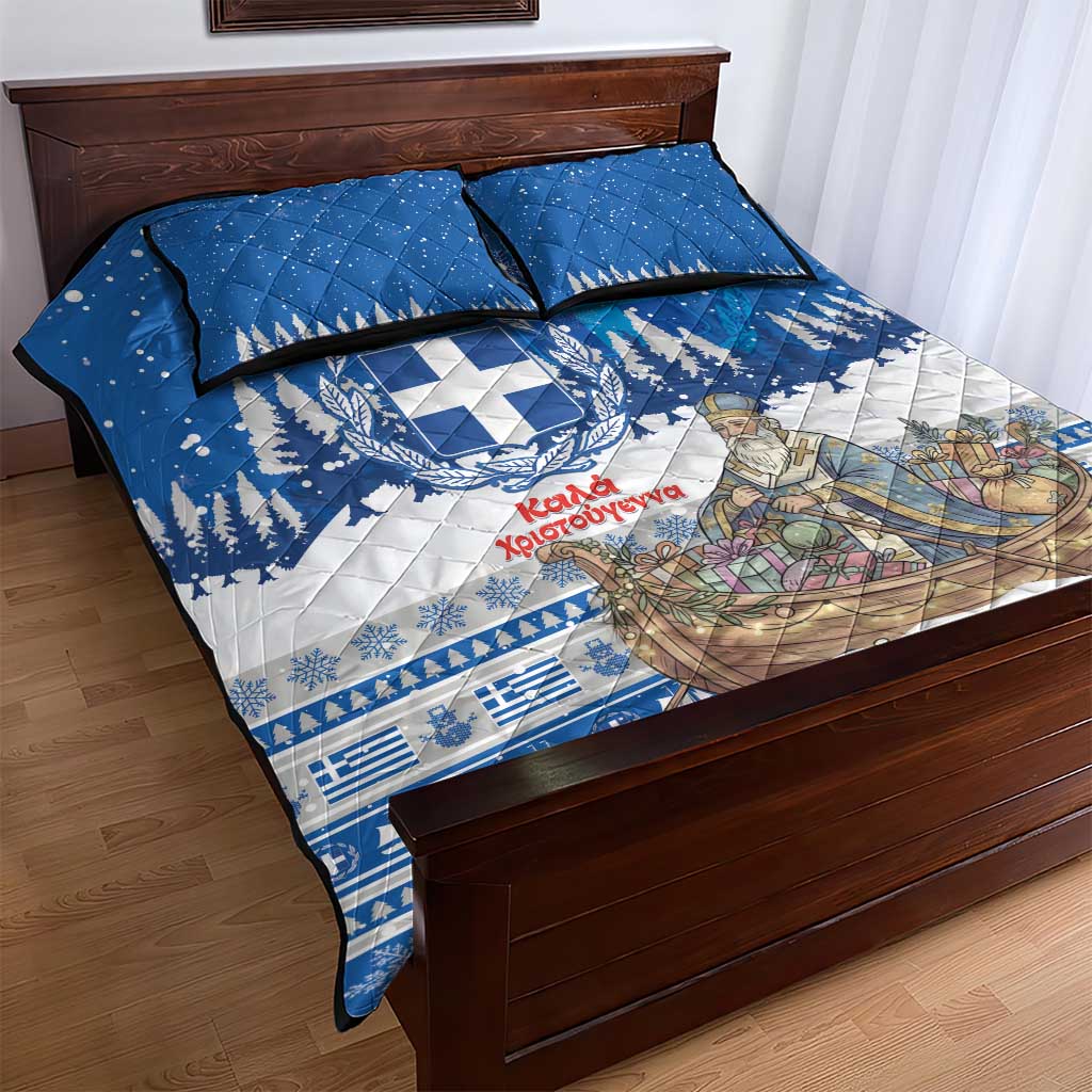 Greece Christmas Quilt Bed Set Saint Basil Kala Cristouyenna - Wonder Print Shop