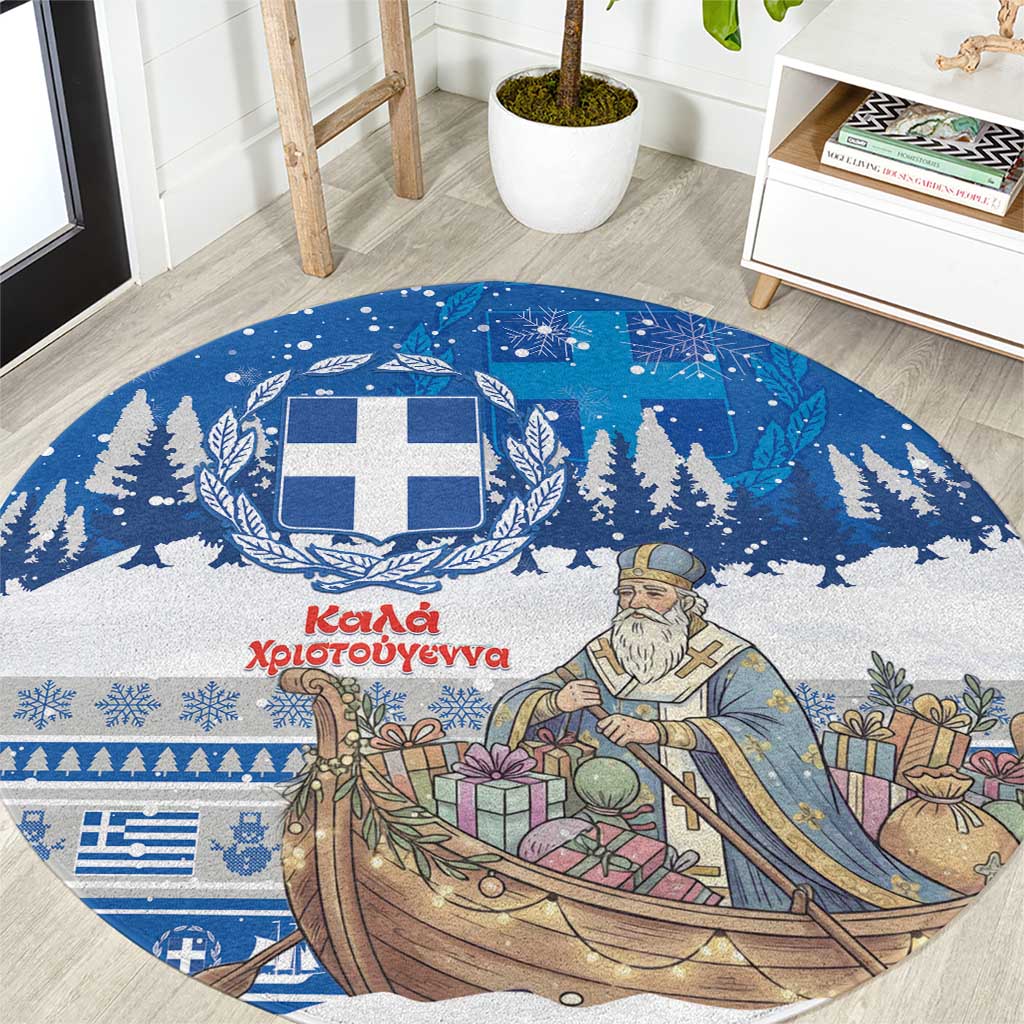 Greece Christmas Round Carpet Saint Basil Kala Cristouyenna - Wonder Print Shop