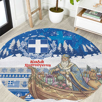 Greece Christmas Round Carpet Saint Basil Kala Cristouyenna - Wonder Print Shop