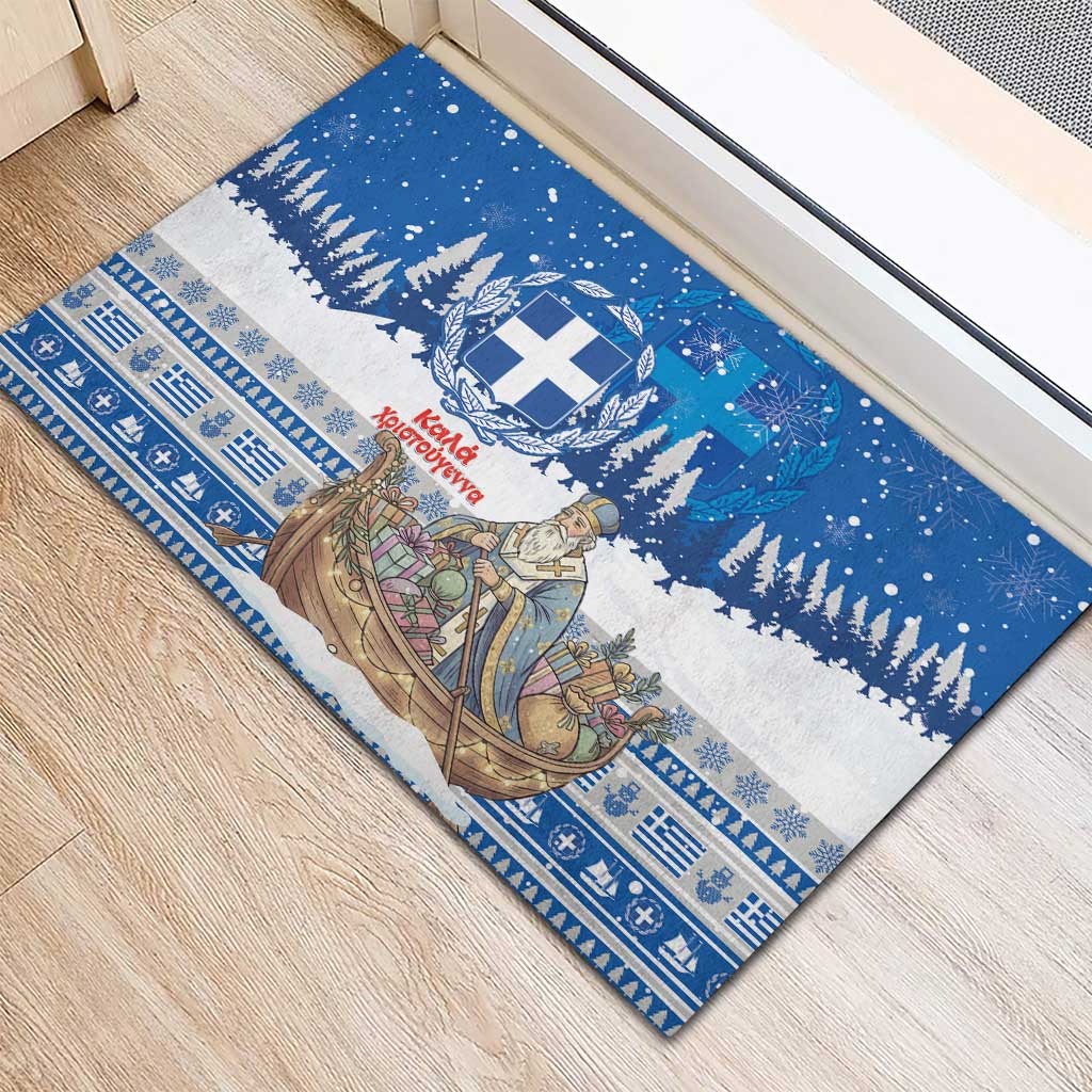 Greece Christmas Rubber Doormat Saint Basil Kala Cristouyenna - Wonder Print Shop