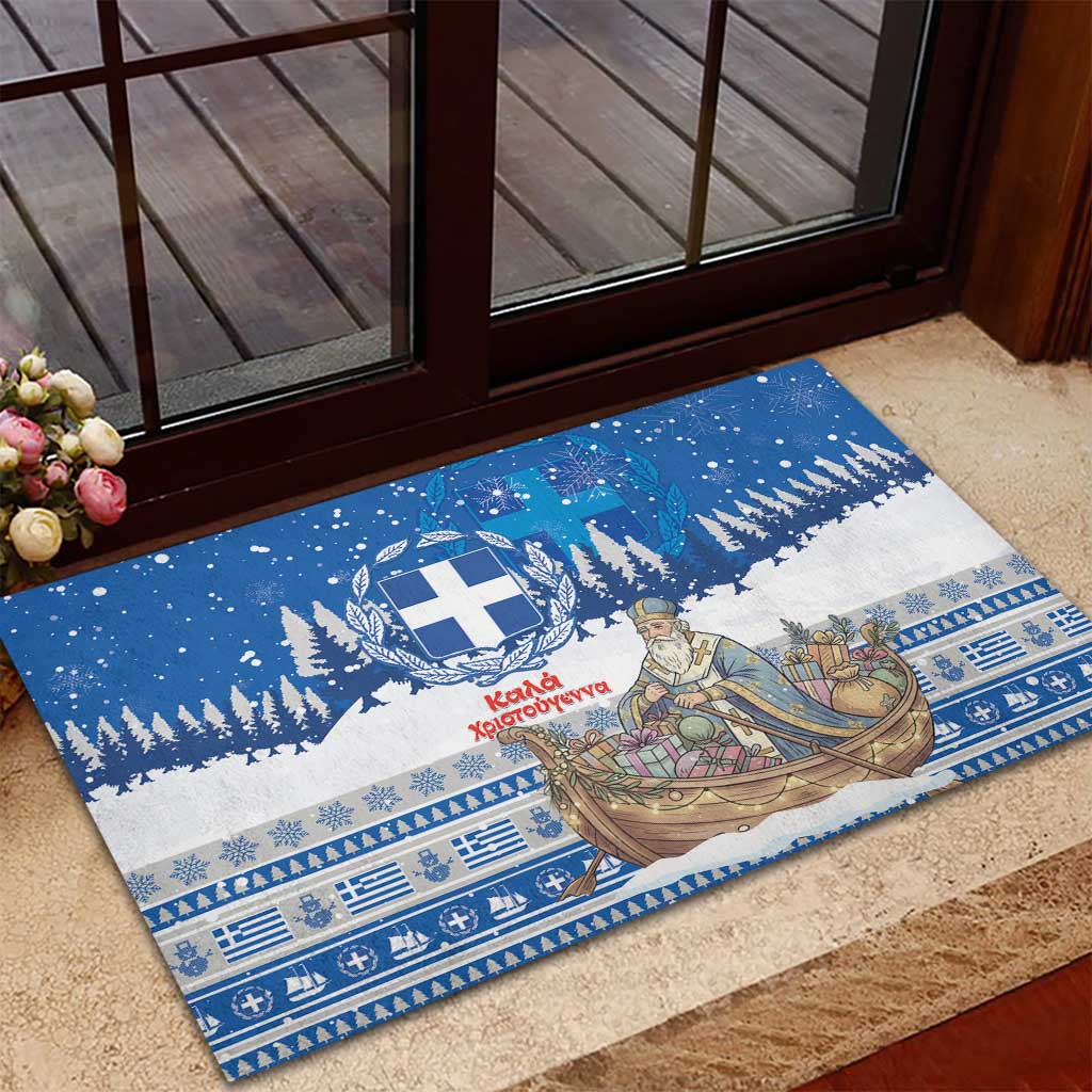 Greece Christmas Rubber Doormat Saint Basil Kala Cristouyenna - Wonder Print Shop