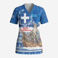 Greece Christmas Scrub Top Saint Basil Kala Cristouyenna - Wonder Print Shop
