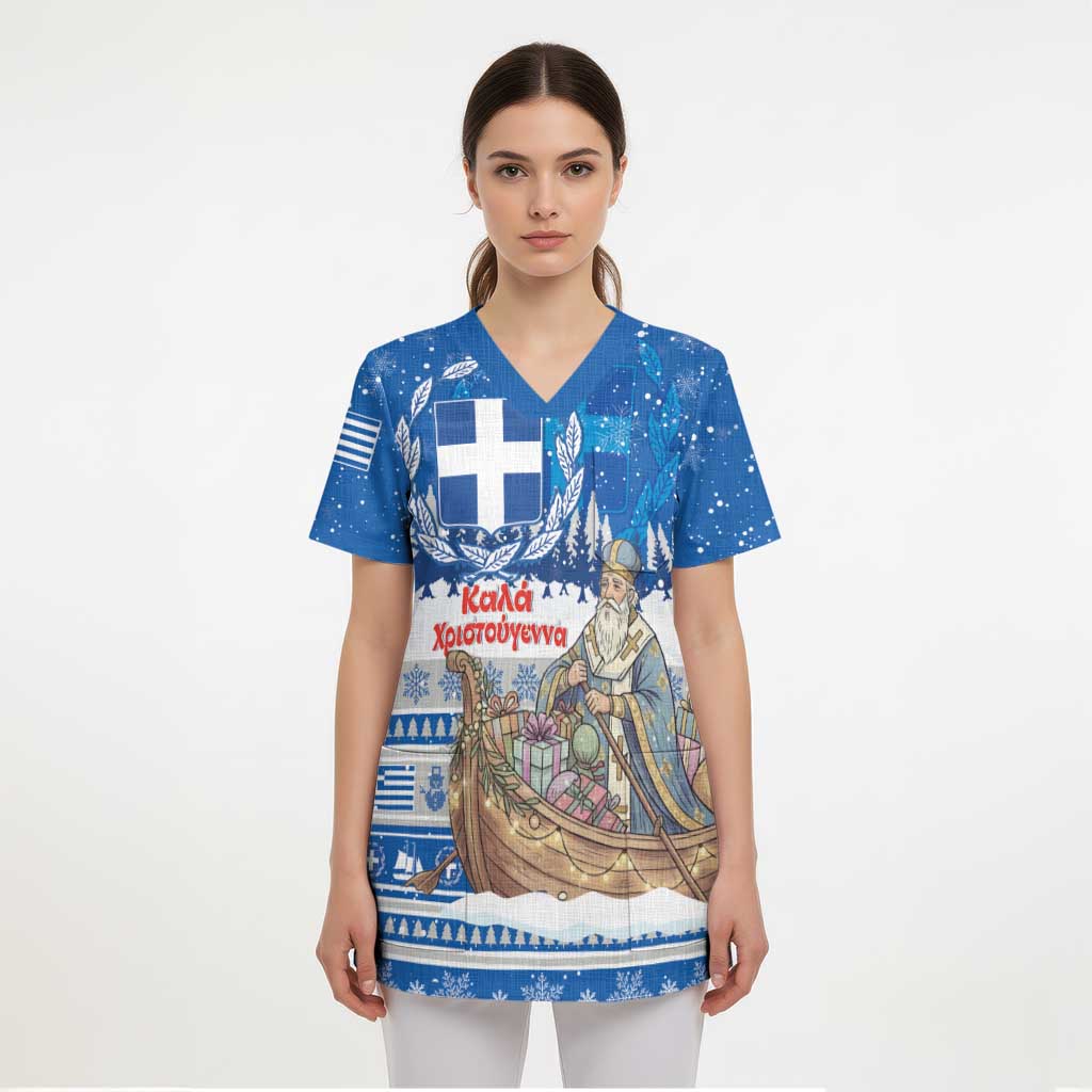 Greece Christmas Scrub Top Saint Basil Kala Cristouyenna - Wonder Print Shop