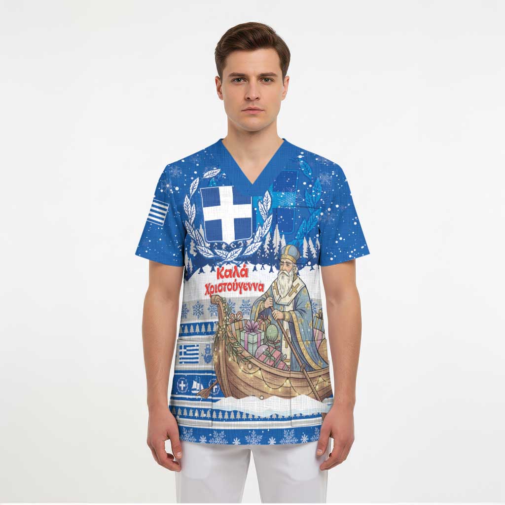 Greece Christmas Scrub Top Saint Basil Kala Cristouyenna - Wonder Print Shop