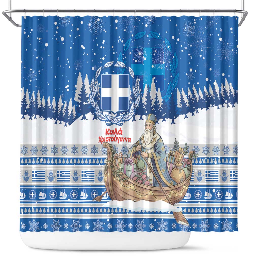 Greece Christmas Shower Curtain Saint Basil Kala Cristouyenna - Wonder Print Shop