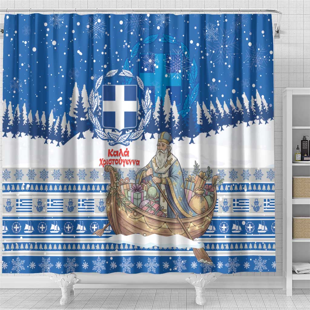 Greece Christmas Shower Curtain Saint Basil Kala Cristouyenna - Wonder Print Shop