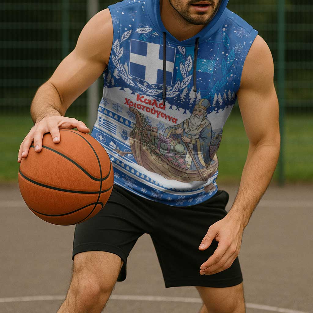 Greece Christmas Sleeveless Hoodie Saint Basil Kala Cristouyenna - Wonder Print Shop