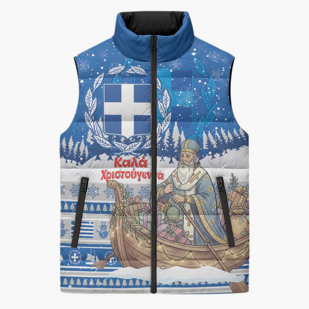 Greece Christmas Sleeveless Puffer Jacket Saint Basil Kala Cristouyenna - Wonder Print Shop