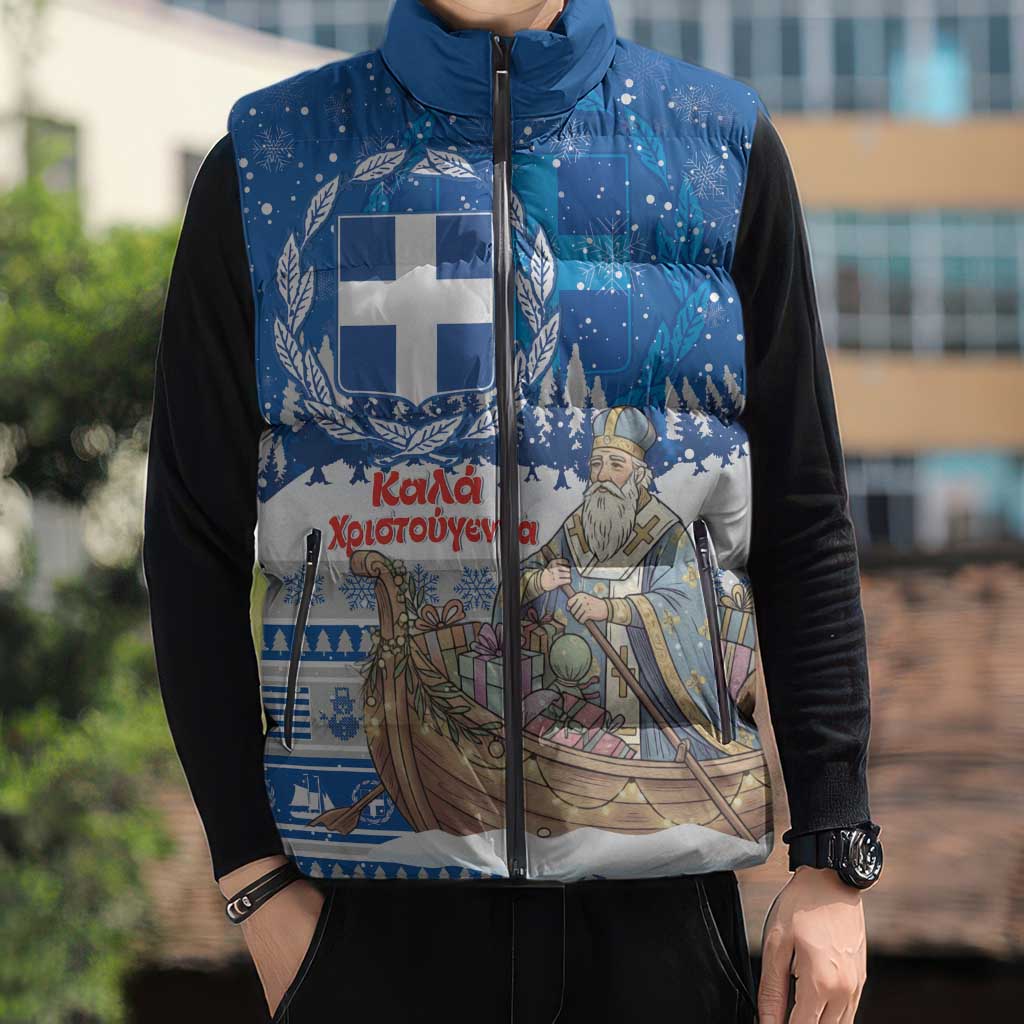 Greece Christmas Sleeveless Puffer Jacket Saint Basil Kala Cristouyenna - Wonder Print Shop