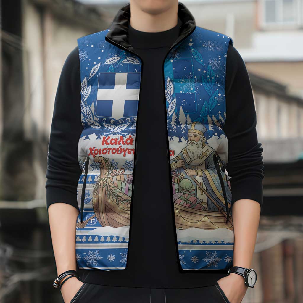 Greece Christmas Sleeveless Puffer Jacket Saint Basil Kala Cristouyenna - Wonder Print Shop