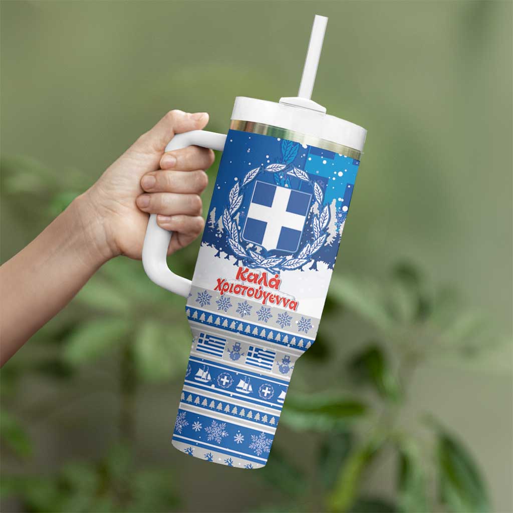 Greece Christmas Tumbler With Handle Saint Basil Kala Cristouyenna - Wonder Print Shop