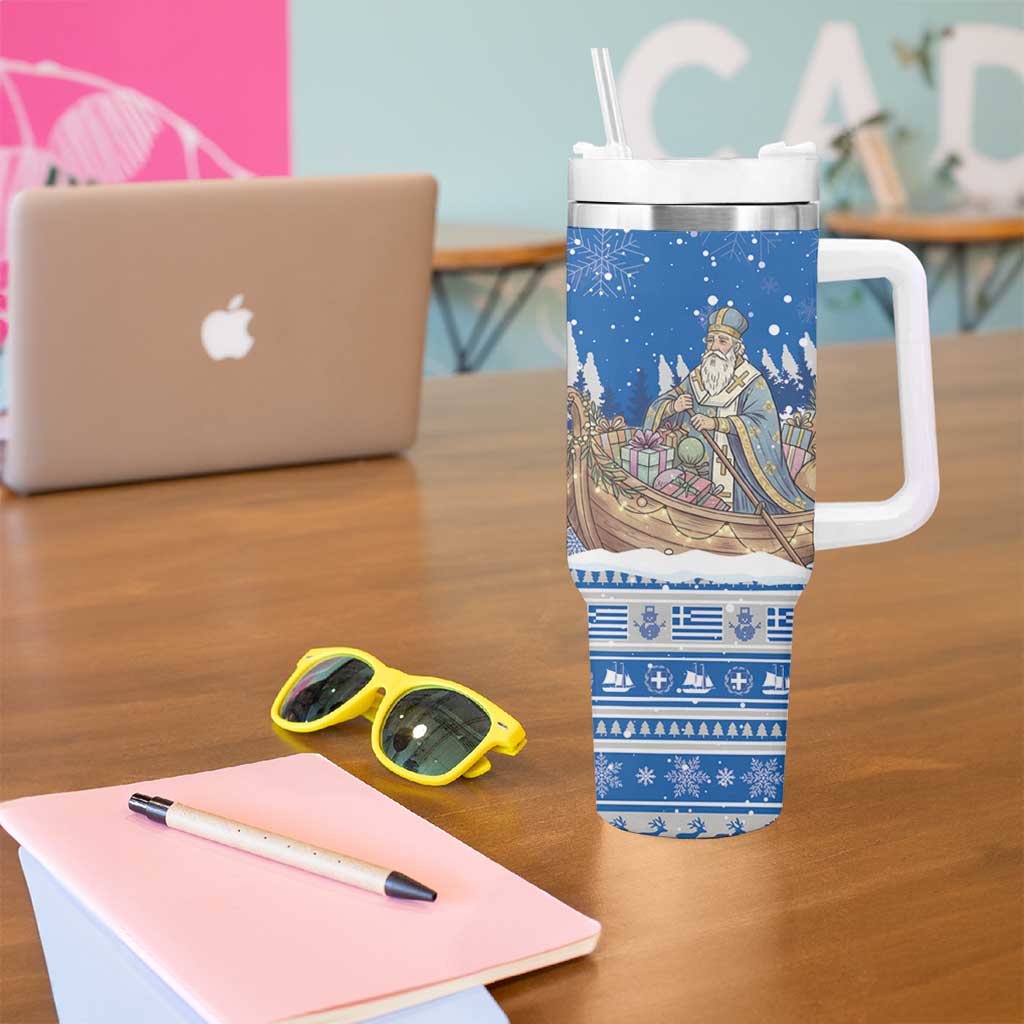 Greece Christmas Tumbler With Handle Saint Basil Kala Cristouyenna - Wonder Print Shop