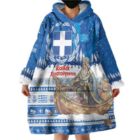 Greece Christmas Wearable Blanket Hoodie Saint Basil Kala Cristouyenna - Wonder Print Shop