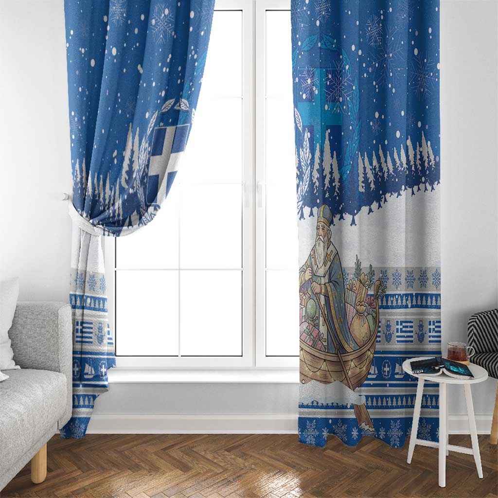 Greece Christmas Window Curtain Saint Basil Kala Cristouyenna - Wonder Print Shop