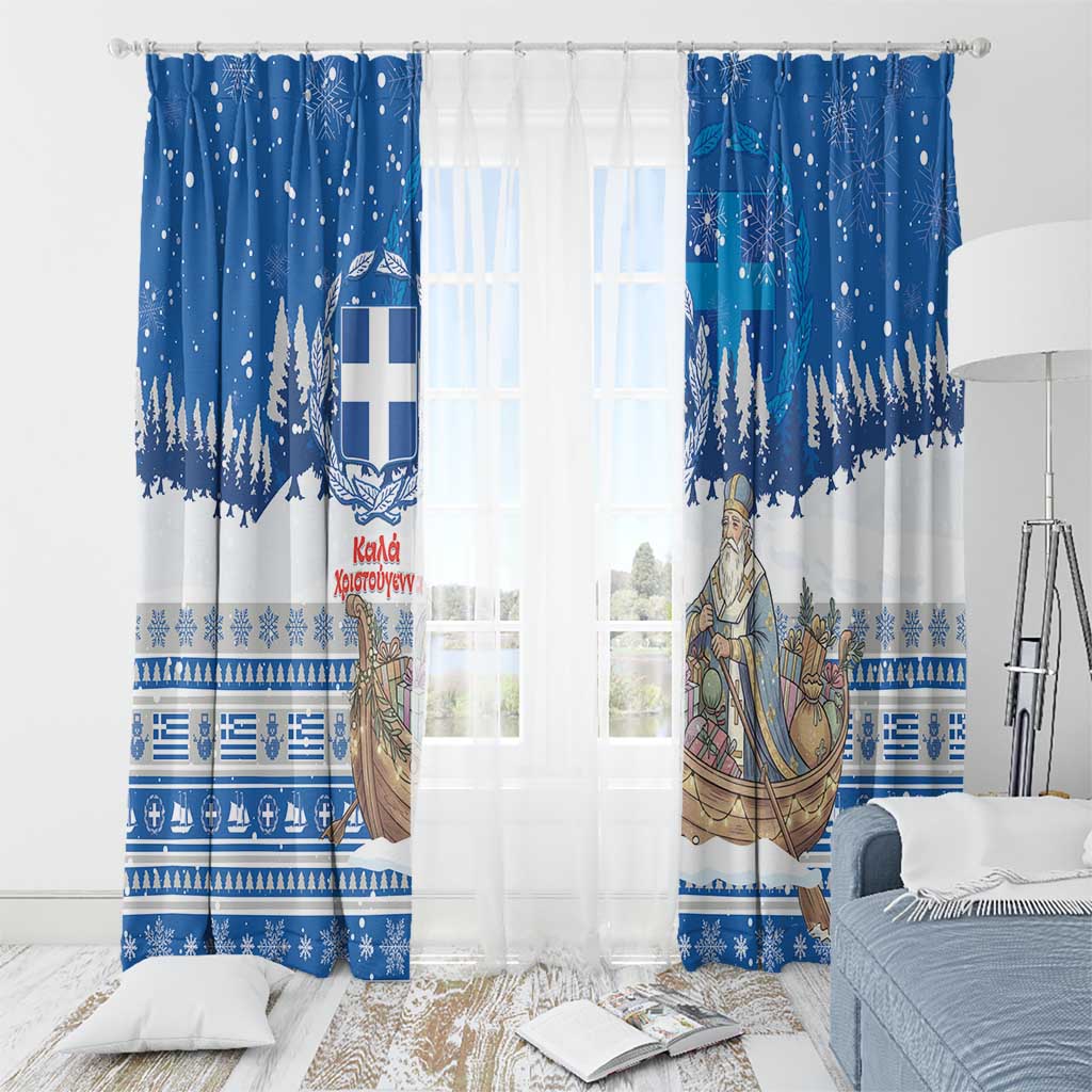 Greece Christmas Window Curtain Saint Basil Kala Cristouyenna - Wonder Print Shop
