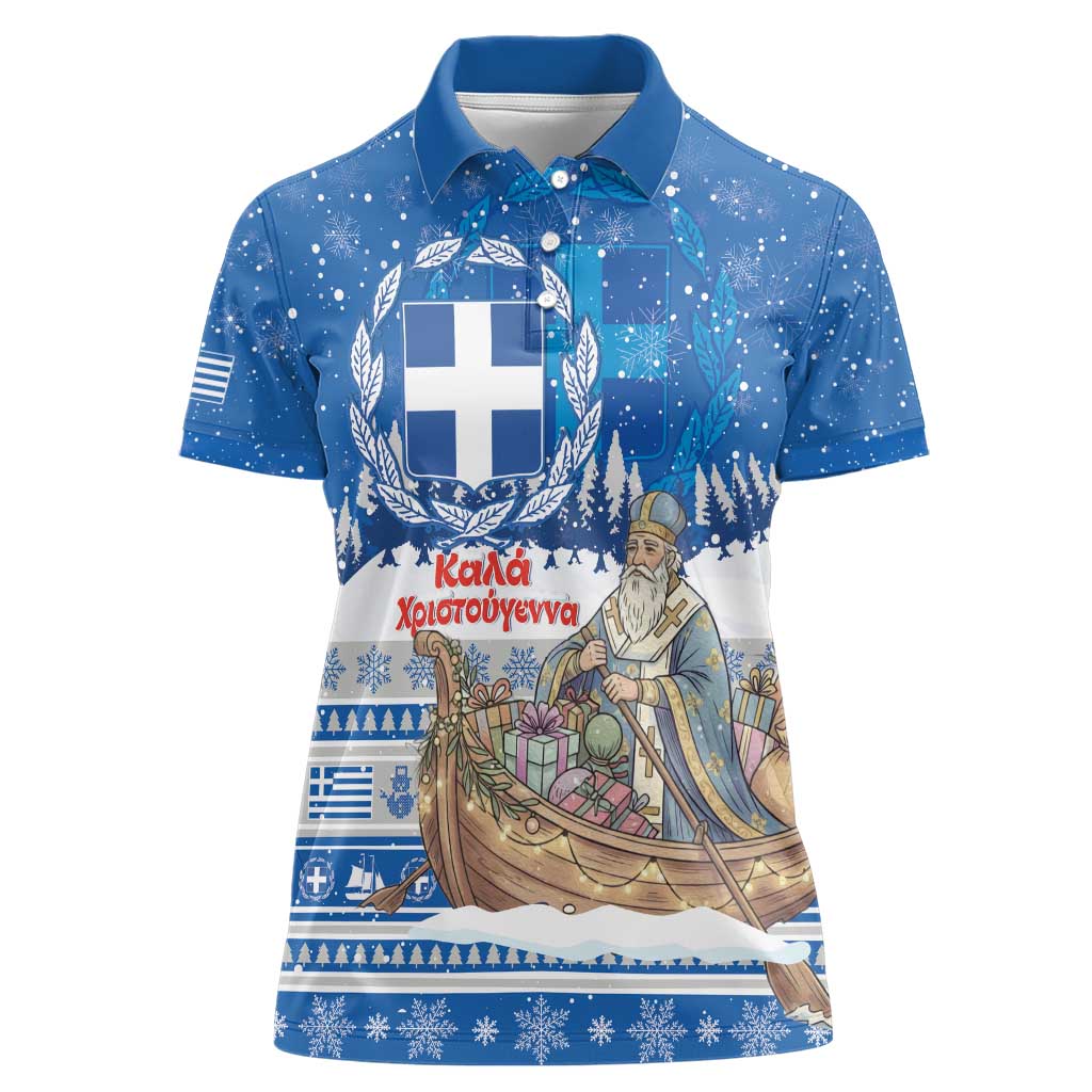 Greece Christmas Women Polo Shirt Saint Basil Kala Cristouyenna - Wonder Print Shop