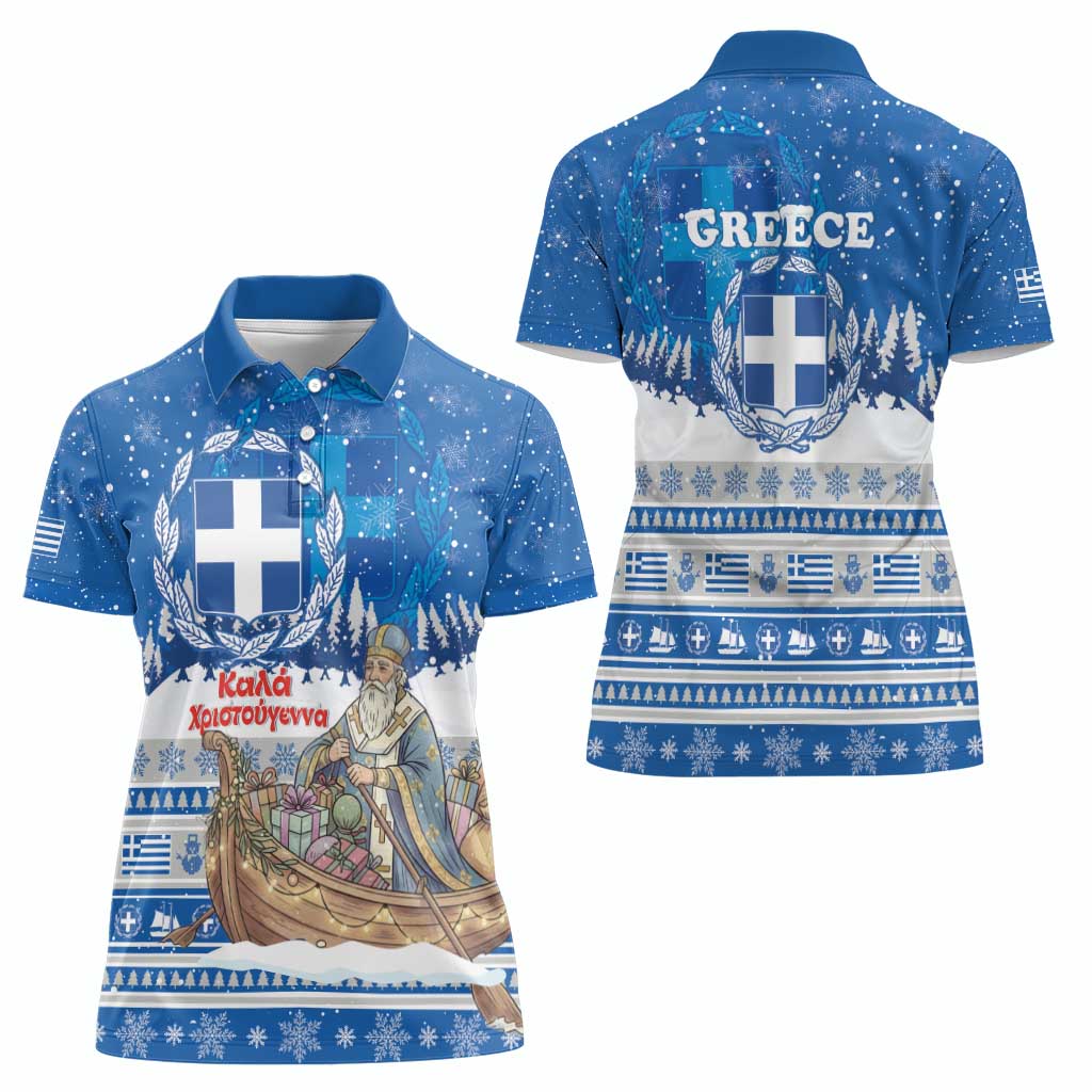 Greece Christmas Women Polo Shirt Saint Basil Kala Cristouyenna - Wonder Print Shop