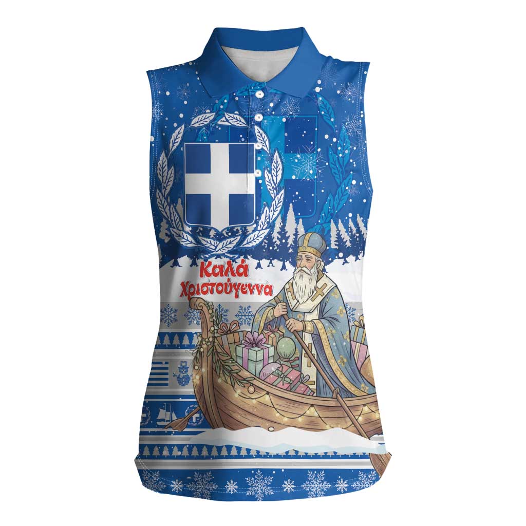 Greece Christmas Women Sleeveless Polo Shirt Saint Basil Kala Cristouyenna - Wonder Print Shop