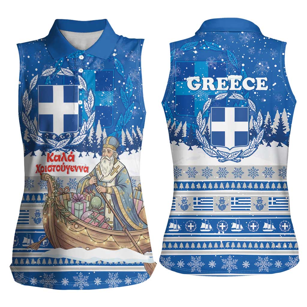Greece Christmas Women Sleeveless Polo Shirt Saint Basil Kala Cristouyenna - Wonder Print Shop