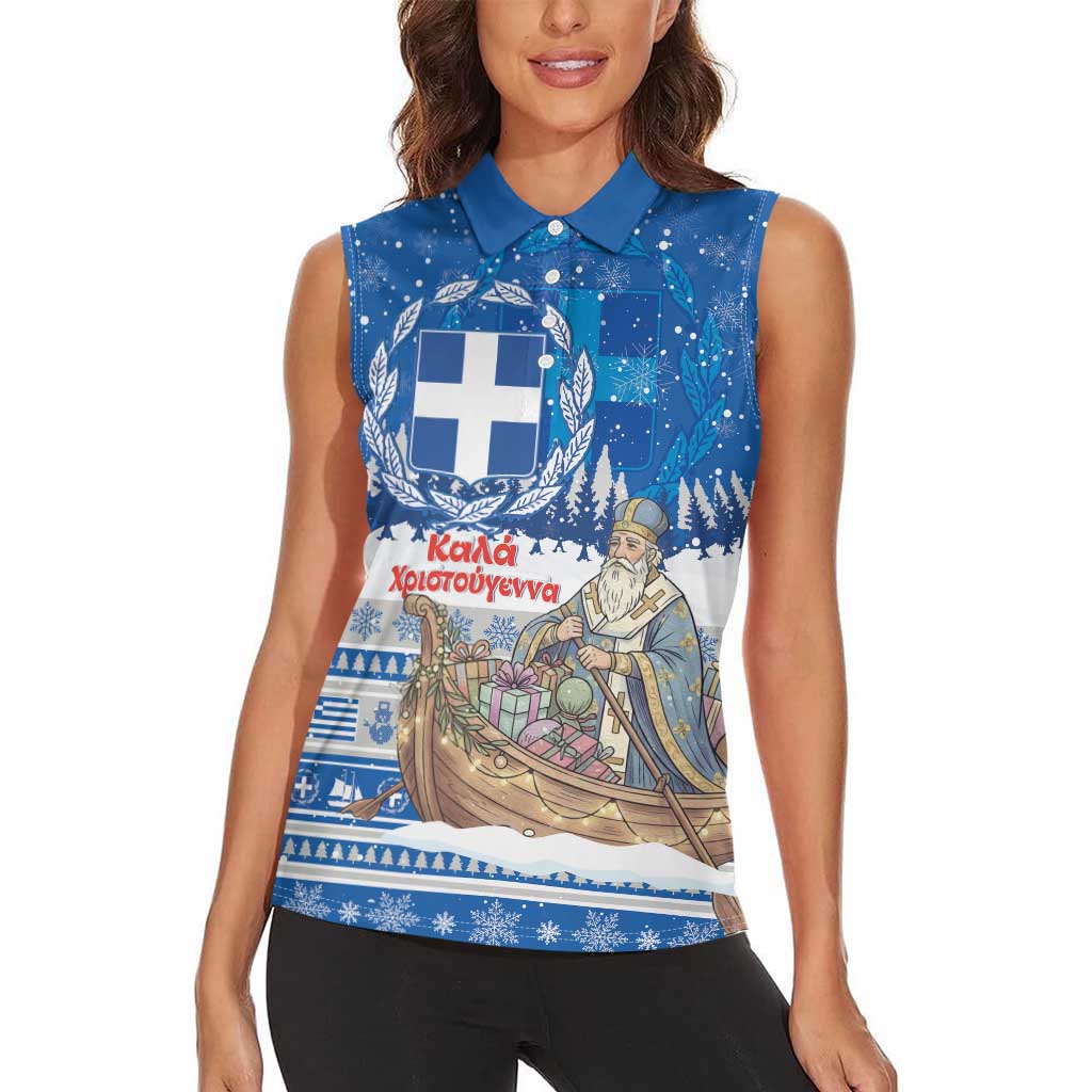 Greece Christmas Women Sleeveless Polo Shirt Saint Basil Kala Cristouyenna - Wonder Print Shop