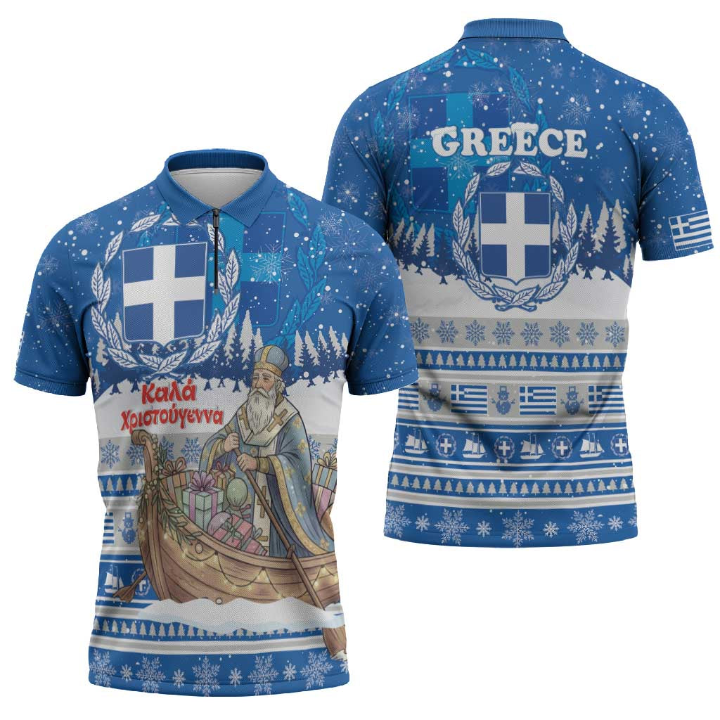 Greece Christmas Zipper Polo Shirt Saint Basil Kala Cristouyenna - Wonder Print Shop
