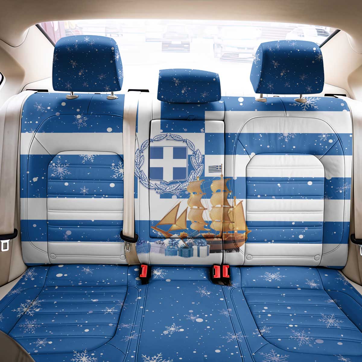 Greece Karavaki Christmas Back Car Seat Cover Merry Chirstmas 2025 - Wonder Print Shop