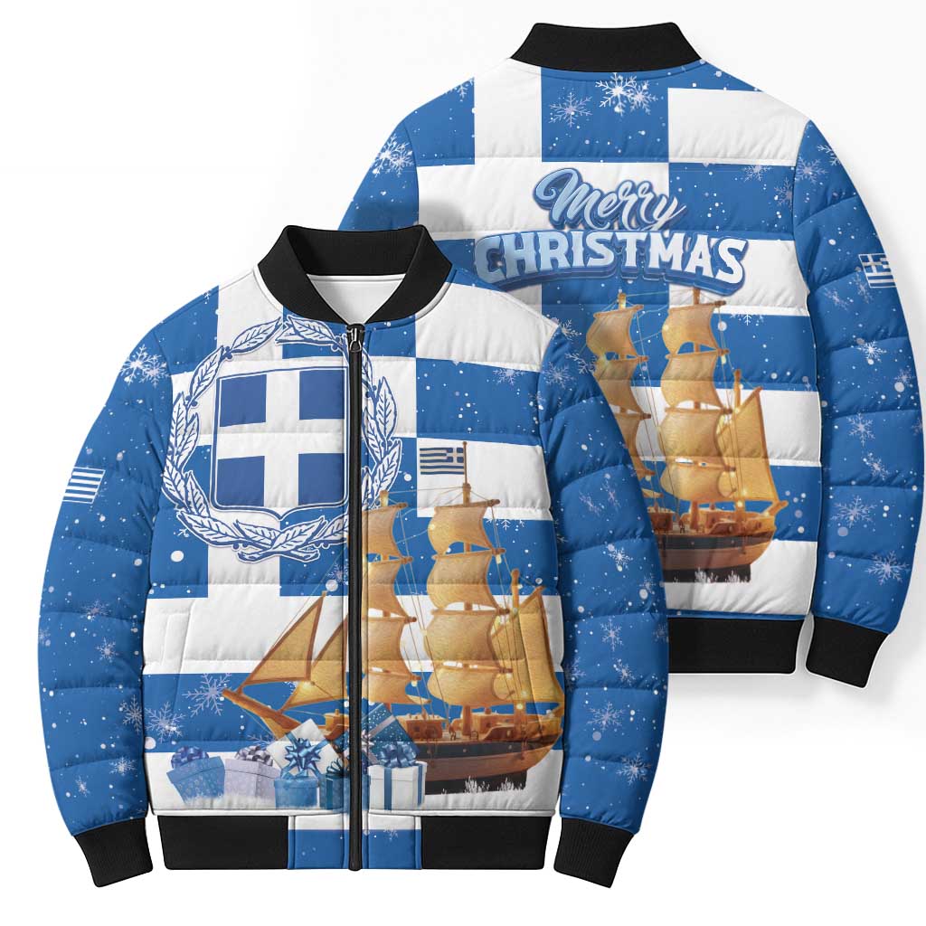 Greece Karavaki Christmas Bomber Puffer Jacket Merry Chirstmas 2025 - Wonder Print Shop