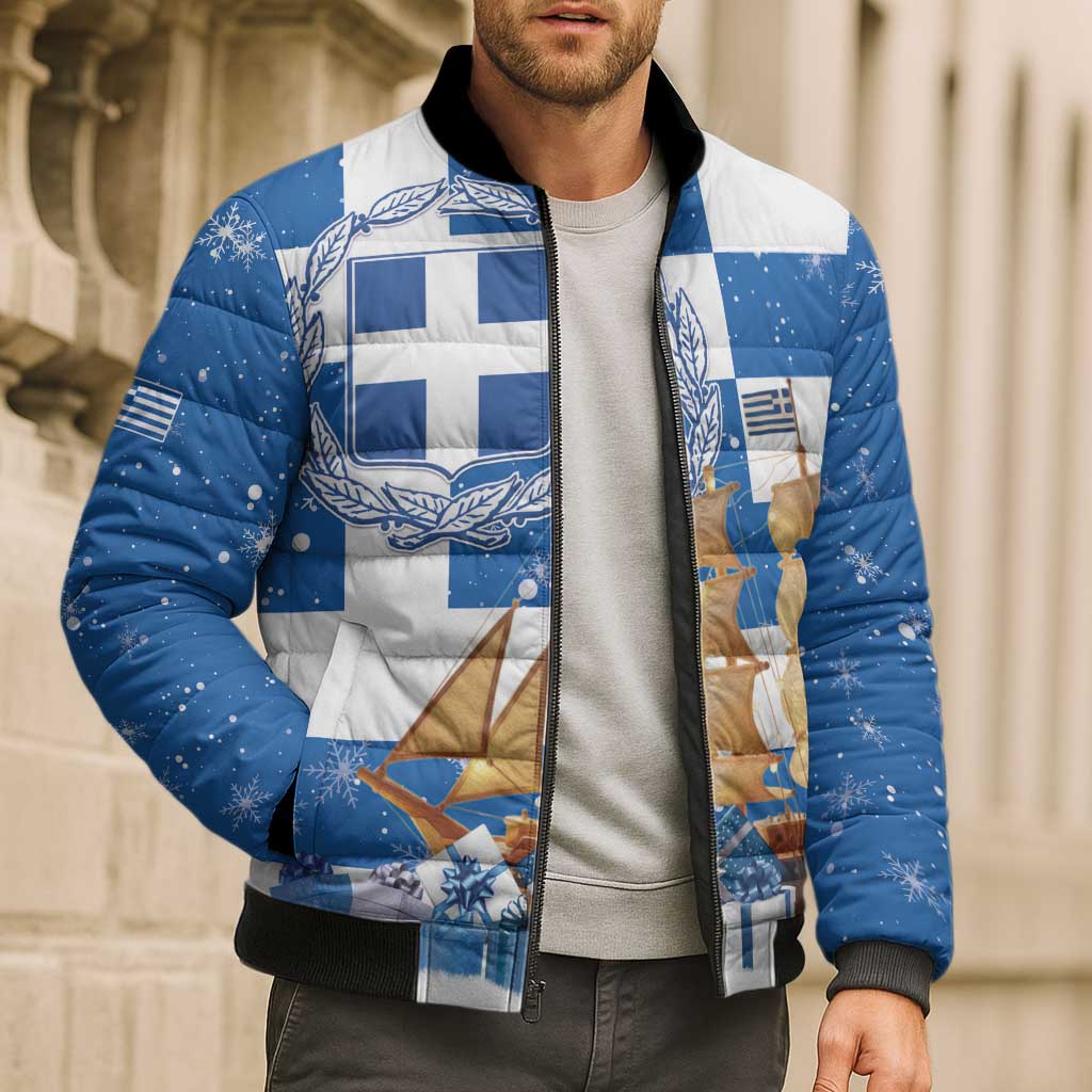 Greece Karavaki Christmas Bomber Puffer Jacket Merry Chirstmas 2025 - Wonder Print Shop