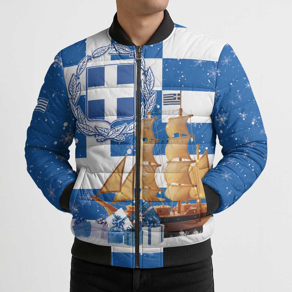 Greece Karavaki Christmas Bomber Puffer Jacket Merry Chirstmas 2025 - Wonder Print Shop
