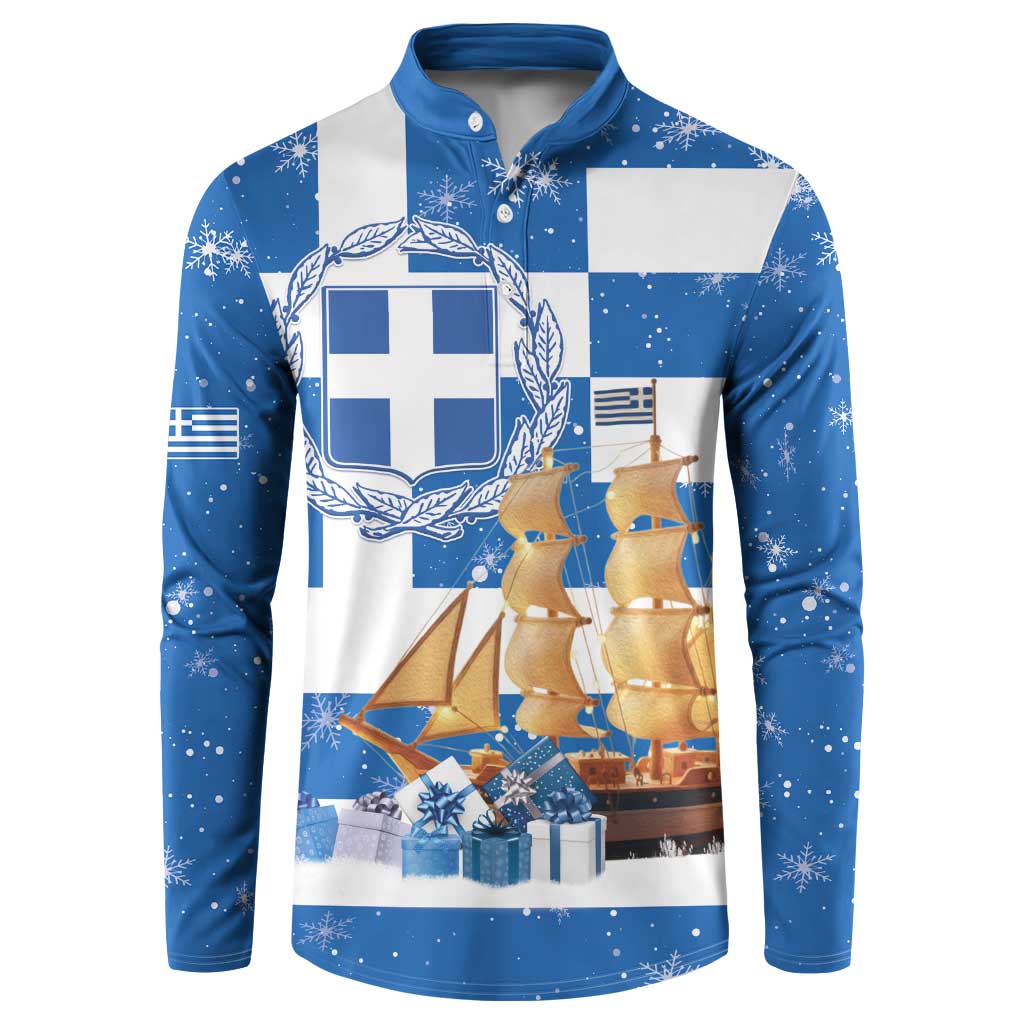 Greece Karavaki Christmas Button Sweatshirt Merry Chirstmas 2025 - Wonder Print Shop