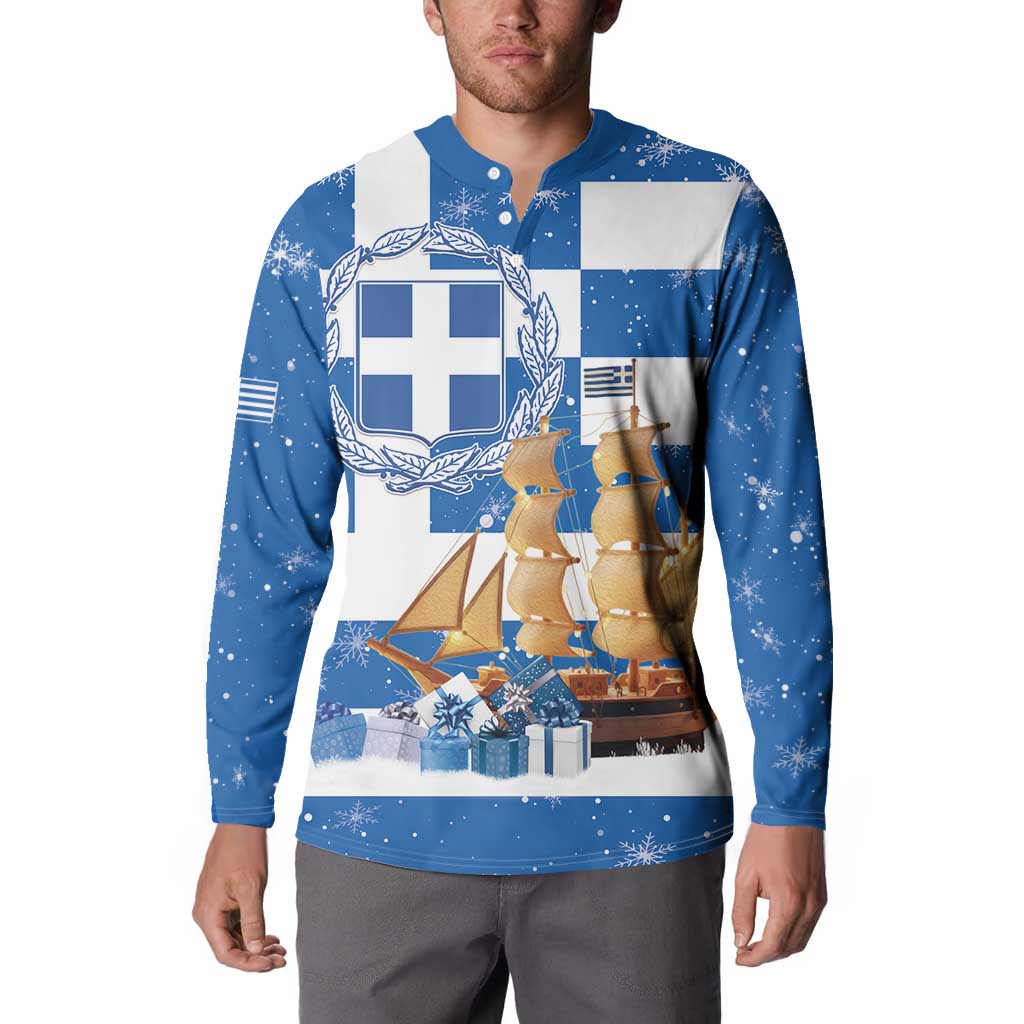 Greece Karavaki Christmas Button Sweatshirt Merry Chirstmas 2025 - Wonder Print Shop