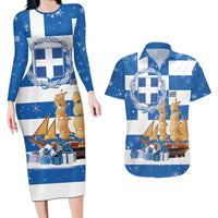 Greece Karavaki Christmas Couples Matching Long Sleeve Bodycon Dress and Hawaiian Shirt Merry Chirstmas 2025 - Wonder Print Shop