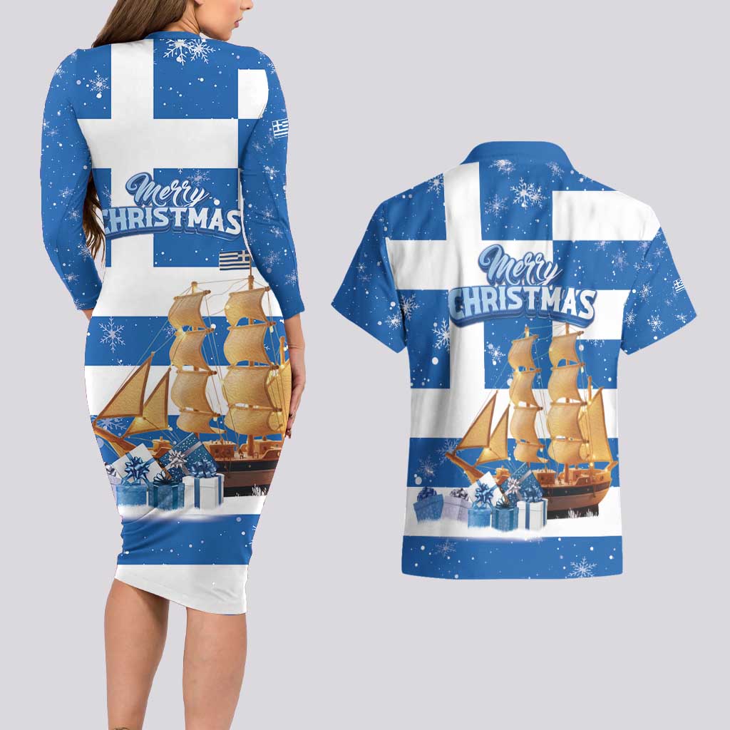 Greece Karavaki Christmas Couples Matching Long Sleeve Bodycon Dress and Hawaiian Shirt Merry Chirstmas 2025 - Wonder Print Shop