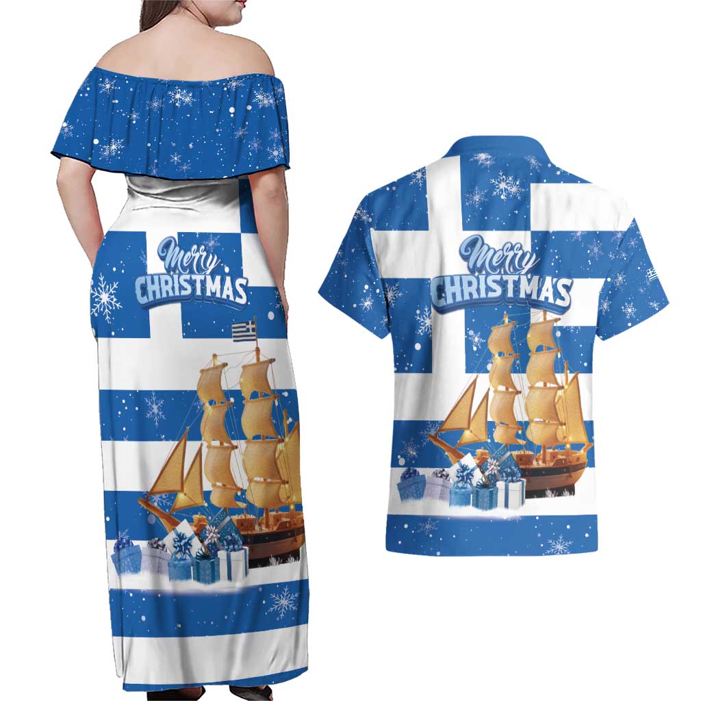 Greece Karavaki Christmas Couples Matching Off Shoulder Maxi Dress and Hawaiian Shirt Merry Chirstmas 2025 - Wonder Print Shop
