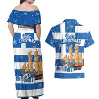 Greece Karavaki Christmas Couples Matching Off Shoulder Maxi Dress and Hawaiian Shirt Merry Chirstmas 2025 - Wonder Print Shop