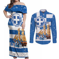 Greece Karavaki Christmas Couples Matching Off Shoulder Maxi Dress and Long Sleeve Button Shirt Merry Chirstmas 2025 - Wonder Print Shop