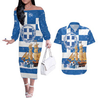 Greece Karavaki Christmas Couples Matching Off The Shoulder Long Sleeve Dress and Hawaiian Shirt Merry Chirstmas 2025 - Wonder Print Shop