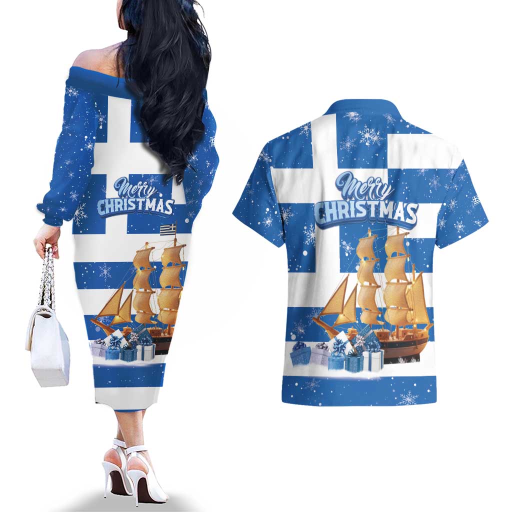 Greece Karavaki Christmas Couples Matching Off The Shoulder Long Sleeve Dress and Hawaiian Shirt Merry Chirstmas 2025 - Wonder Print Shop
