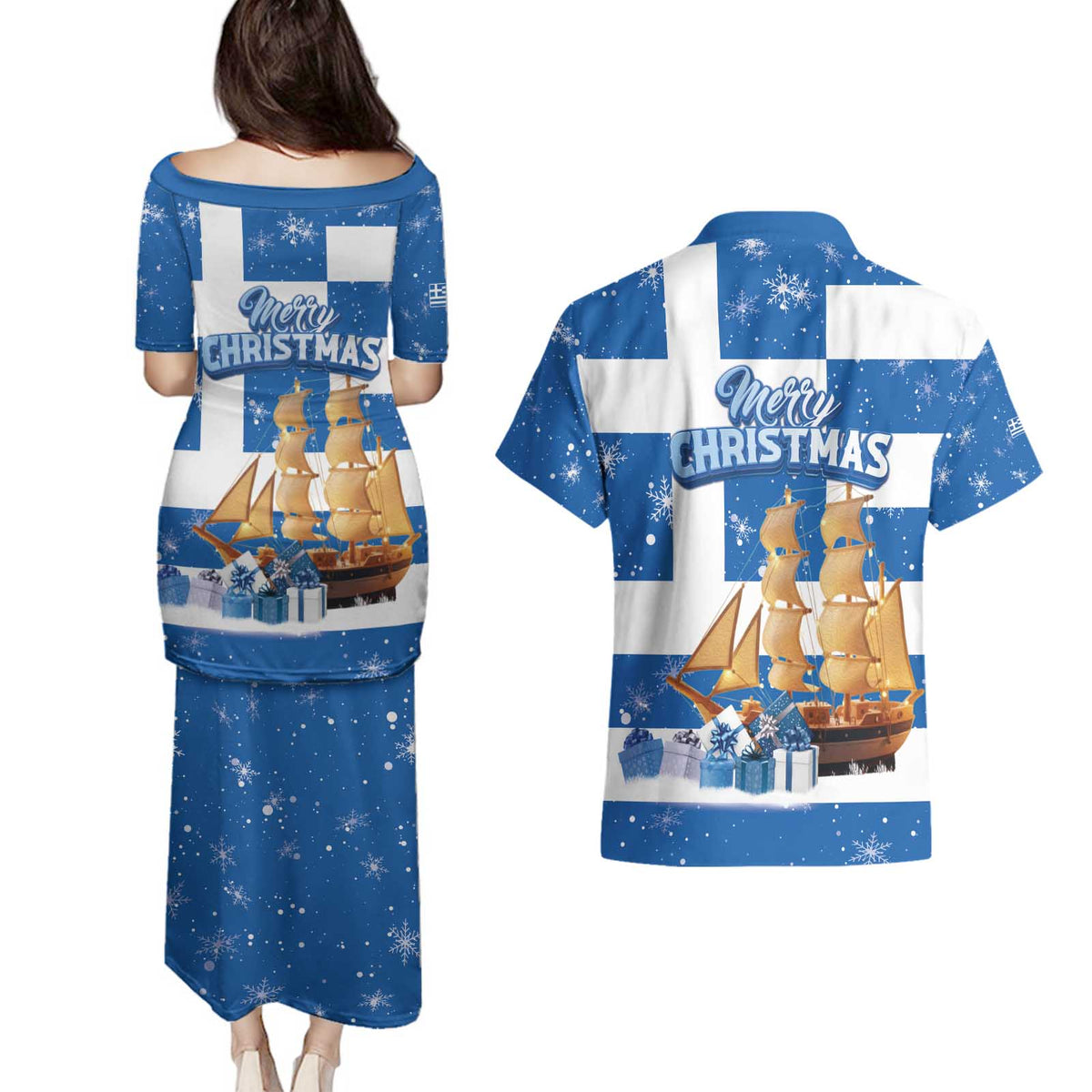 Greece Karavaki Christmas Couples Matching Puletasi and Hawaiian Shirt Merry Chirstmas 2025 - Wonder Print Shop