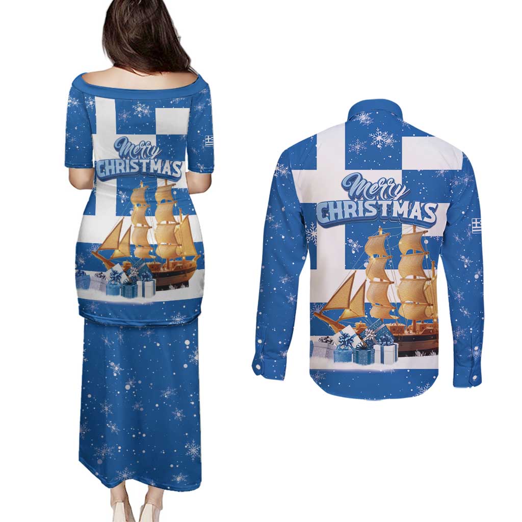Greece Karavaki Christmas Couples Matching Puletasi and Long Sleeve Button Shirt Merry Chirstmas 2025 - Wonder Print Shop